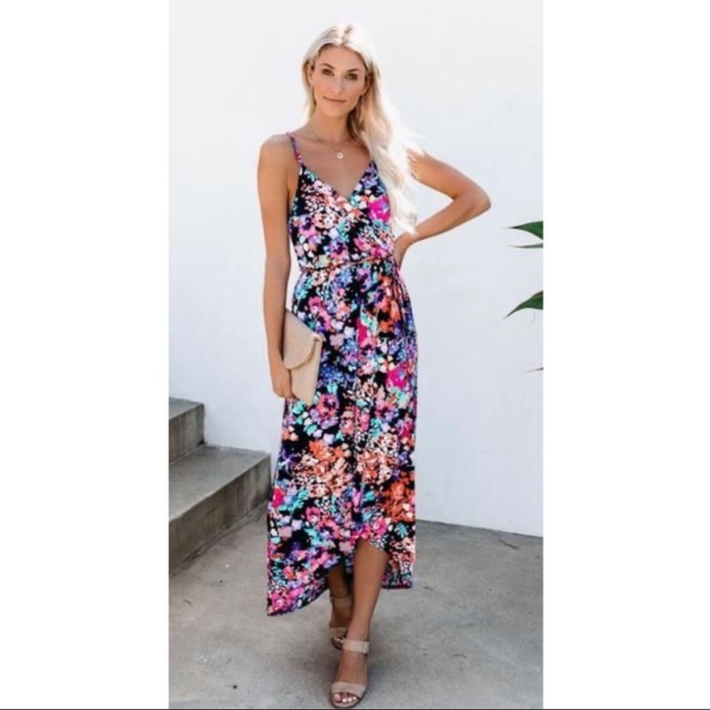Vici Floral summer rain high low maxi dress